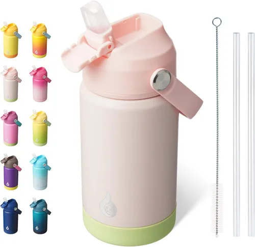 Vista 35 de BJPKPK - Botella de agua aislada con tapa de popote, 532 ml Botellas termo con boquilla suave, asa flexible y base antideslizante, libre de BPA, a