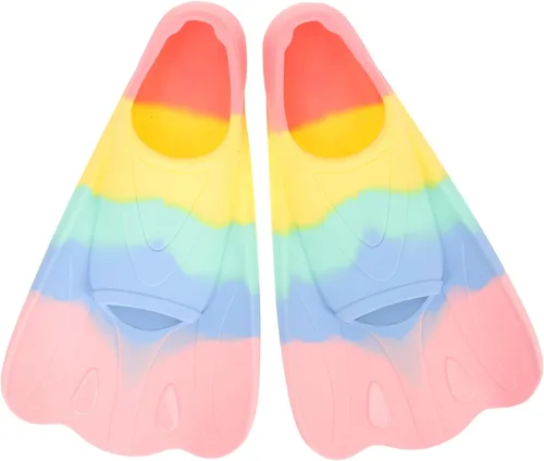 Vista 9 de Aletas de silicona flexibles y cómodas para entrenamiento de natación y esnórquel, diseño portátil de hoja corta para niños y principiantes