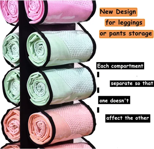 Vista 4 de Bolsa de almacenamiento para leggings con colgador, puede contener 24 leggings o camisas, compartimento para jeans, colgador de almacenamiento