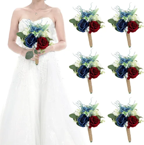 Vista 9 de Ramos de novia bohemios para boda, ramos de 9 pulgadas de flores artificiales para decoraciones de centro de mesa de ceremonia y aniversario, rosas