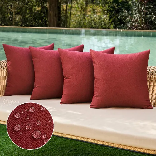 Vista 13 de MIULEE - Paquete de 4 fundas decorativas de cojín para exterior, de lino, impermeables, para jardín, patio, tienda de campaña, balcón, sofá, 16 x 16