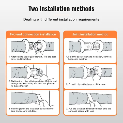 Vista 13 de VEVOR - Conducto flexible aislado de 6 pulgadas x 25 pies R-4.2, manguera HVAC de 3 capas de eficiencia energética con 2 abrazaderas para conductos
