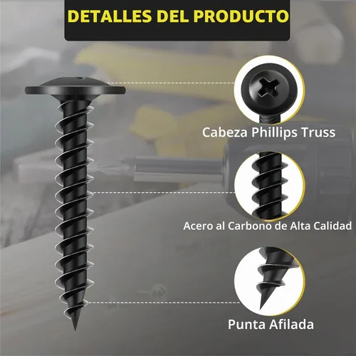 Vista 2 de Tornillos para Madera de 1 Pulgada, 110 PCS FIXLINK Premium Tornillos para Madera Negros con Cabeza Truss Phillips, Autorroscantes de Electroforesis