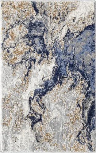 Vista 3 de LUXE WEAVERS - Alfombra abstracta con diseño de mármol, color azul, 2 x 3