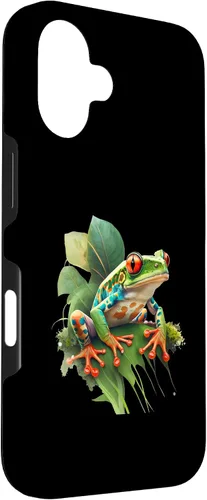 Vista 3 de iPhone 16 Rainforest Amphibian Red Eyed Tree Frog Green Body Frog Case