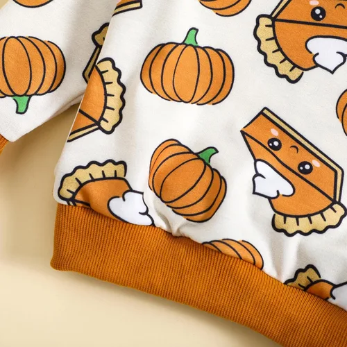 Vista 7 de Kayotuas Conjunto de camisa y pantalones de manga larga con cuello redondo para bebé, disfraz de calabaza, fantasma, calabaza, fantasma, camiseta