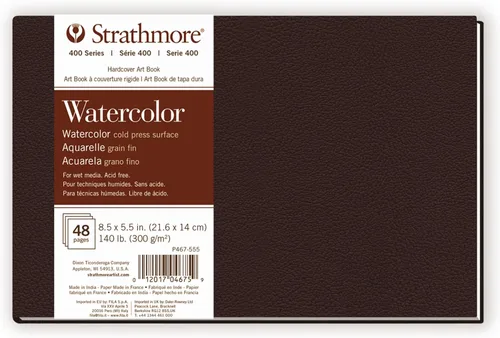 Vista 3 de Strathmore Libro de arte de papel de acuarela serie 400, cubierta marrón mate, blanco natural, encuadernado, 24 hojas, 5.5 x 8.5 pulgadas
