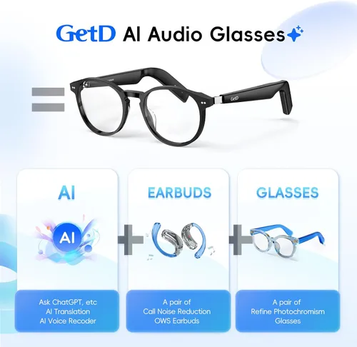 Vista 2 de GetD Gafas de acetato AI 2026, lentes inteligentes con tecnología ChatGPT, traducción en tiempo real con IA con 147 idiomas, gafas Bluetooth