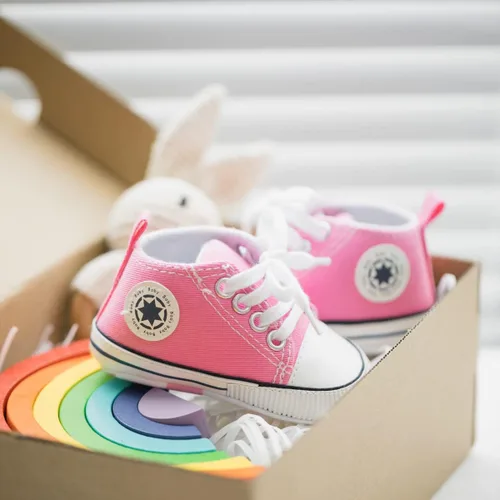 Vista 4 de KIDSUN - Zapatos deportivos unisex de caña alta para bebés, mezclilla de lona, suela antideslizante, suaves, para los primeros pasos