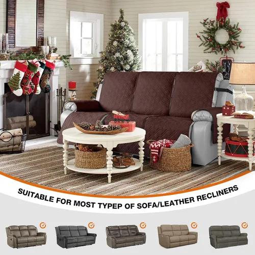 Vista 7 de VANSOFY Funda reclinable 100% impermeable con consola (chocolate) y fundas de sofá reclinable (chocolate, 3 plazas)