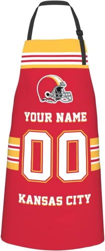 Vista 31 de Delantales personalizados del estilo del fútbol, delantal personalizado de la cocina del nombre y del número, delantales impermeables modificados
