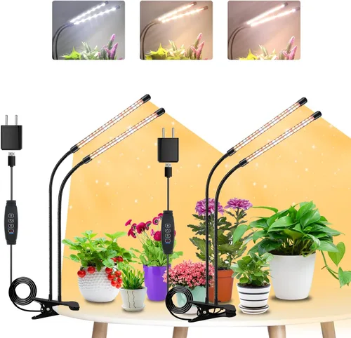 Vista 8 de SDOVUERC Luces de cultivo de 4 cabezales para plantas de interior, lámparas LED de espectro completo con clips y cables de 120 pulgadas para cultivo