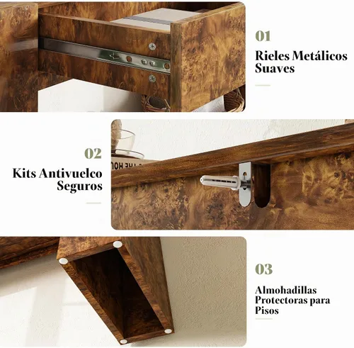 Vista 8 de AMERLIFE Mesa consola de madera Burl de 63 pulgadas con 2 cajones de Marrón