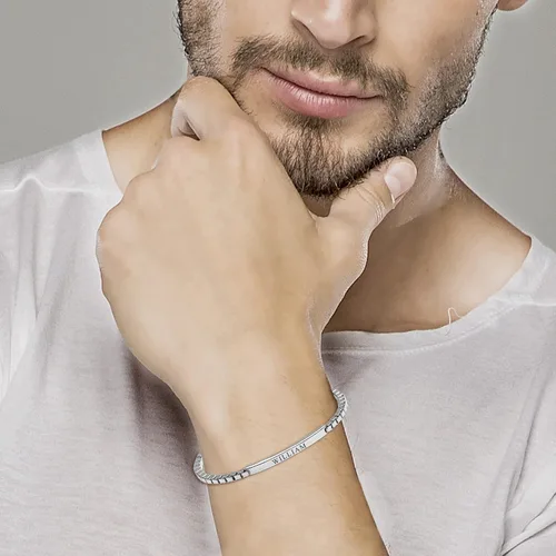 Vista 18 de LeCalla Pulsera personalizada con nombre de identificación personalizada grabada Pulsera de identificación de barra de eslabones para hombre