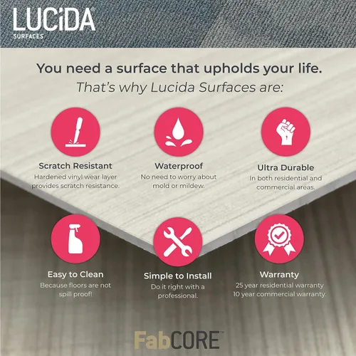 Vista 6 de Lucida Surfaces Baldosas de vinilo de lujo para piso Suelo adhesivo para pegar 18 tablones de aspecto texturizado Patrón sólido FabCore 36