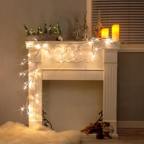 Vista 8 de Vanthylit Guirnalda de Navidad iluminada, guirnaldas de abedul blancas de 6 pies con 48 luces LED blancas cálidas, impermeable, para exteriores