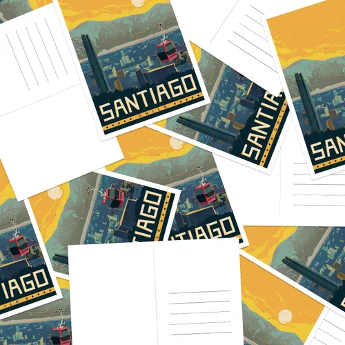 Vista 4 de gaeaverse Tarjetas postales de paisaje de Santiago Chile, 9 unidades, diseño de ciudades del mundo, tarjetas de felicitación para negocios, viajes