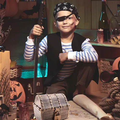 Vista 6 de Lingway Toys Cofre del Tesoro Pirata Grande para Niños Favorito del Maestro Caja de Almacenamiento de Colección de Tesoros con 2