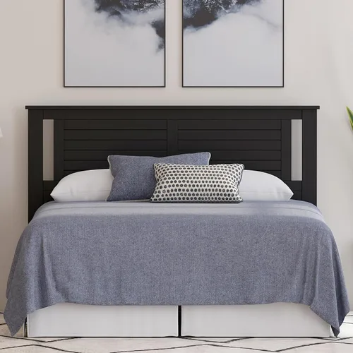 Vista 28 de ComfIQ Serene - Cabecero de panel de madera maciza con puntuación horizontal, tamaño individual, negro, fácil montaje, materiales de calidad