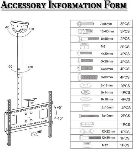 Vista 8 de Soporte de techo para TV que se adapta a la mayoría de televisores de pantalla plana LED, LCD OLED de 32 a 70 pulgadas, soporte de pared universal