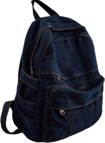 Vista 15 de Mochila de lona para mujer, mochila estética retro, mochila básica para estudiantes de secundaria/universidad, bolsa de viaje para laptop, Negro