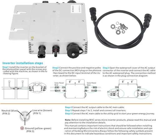 Vista 2 de Microinversor de lazo de rejilla solar de 700W, control WiFi móvil APP Monitoreo, salida de CA 120V para el sistema de energía solar casero