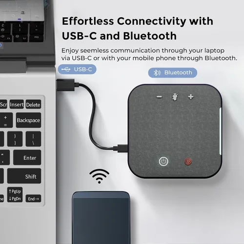 Vista 9 de COOLPO Altavoz y micrófono de conferencia, USB C portátil y altavoz Bluetooth para computadora, altavoces portátiles con micrófono, captación de voz