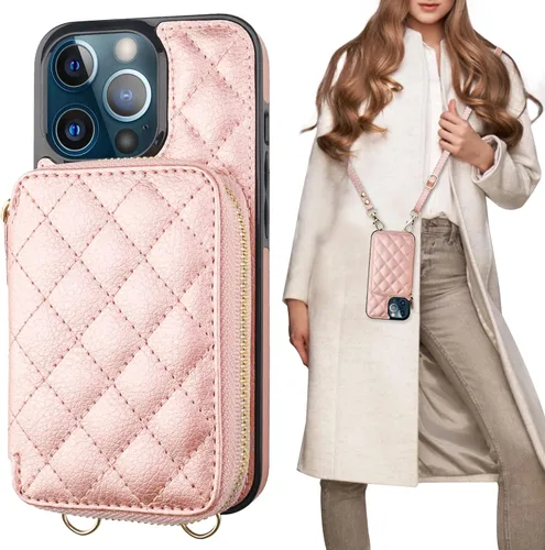 Vista 14 de Bocasal - Funda tipo cartera cruzada para iPhone 13 Pro, color negro RFID Blocking PU Leather Zipper Handbag Purse, Kickstand Flip Folio Case with