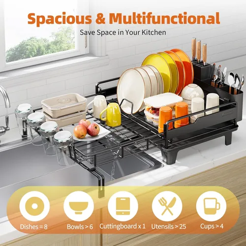 Vista 2 de Urackify - Escurridor de platos extendible, estante de secado de platos grande para encimera de cocina, escurridor de platos a prueba de óxido