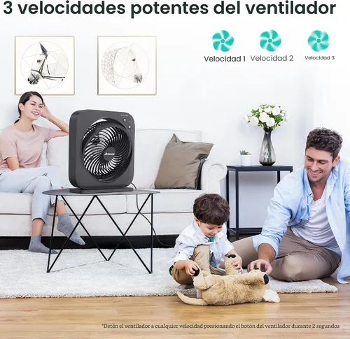 Vista 2 de AMACOOL Ventilador de mesa, ventilador de caja de 12 pulgadas con 3 velocidades ajustables y temporizador de 8 horas, circulador de aire silencioso