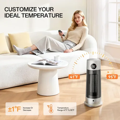 Vista 5 de Calentadores de espacio para uso en interiores, calentador eléctrico portátil con luz nocturna, calentador de cerámica PTC de 1500 W con 4 modos