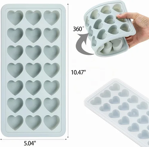 Vista 2 de Bandejas para cubitos de hielo en forma de corazón con tapa, molde de chocolate, bandejas de hielo de fácil liberación, moldes de silicona