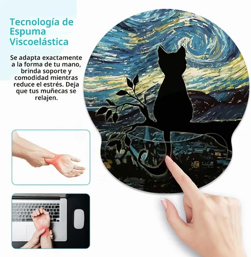 Vista 4 de Alfombrilla de mouse ergonómica con soporte de muñeca, alfombrilla de mouse estética de gato negro con reposamuñecas, alfombrilla de mouse
