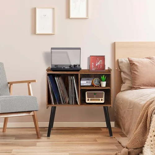 Vista 7 de Possile - Soporte para tocadiscos con almacenamiento para discos de vinilo, mesa para tocadiscos de mediados de siglo para sala de estar, dormitorio