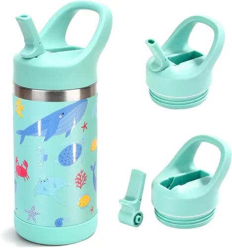 Vista 15 de Hydraful Botella de agua para niños de 12 onzas con tapa de pajilla, botella de acero inoxidable aislada al vacío, botella de agua deportiva sin BPA