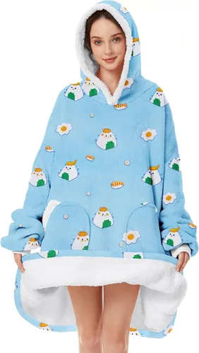 Vista 37 de Zando Manta con Capucha Ponible Manta para Niños y Adultos Manta Cómoda con Capucha Sudadera de Gran Tamaño Sherpa Forro Polar