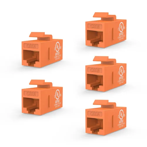 Vista 9 de VCE Acoplador en línea de conector Keystone CAT6 RJ45 con certificación UL, paquete de 5, extensor de cable Ethernet hembra a hembra, color blanco