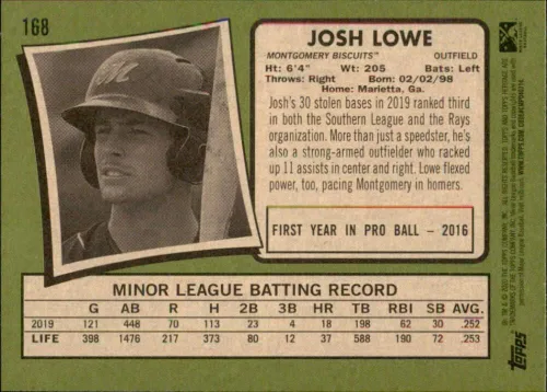 Vista 2 de 2020 Topps Heritage Minor League #168 Josh Lowe Montgomery Biscuits Baseball Card