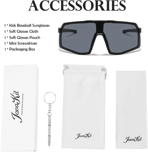 Vista 7 de JOVAKIT Gafas de sol de béisbol para niños y niñas de 3 a 13 años, lentes de sol de béisbol juvenil, UV400, pantallas deportivas de ciclismo