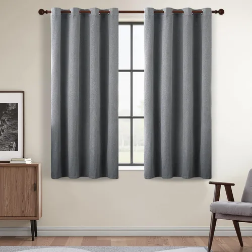 Vista 64 de DONREN Cortinas opacas completas para dormitorio, aislamiento térmico y reducción de ruido, cortinas de lino con ojales para sala de estar y Negro