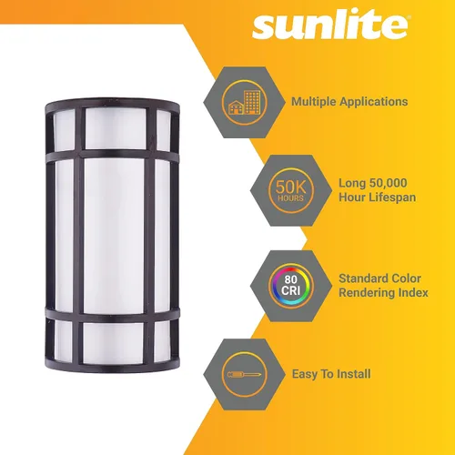 Vista 4 de Sunlite 81434 - Lámpara LED estilo misión de 12 pulgadas, aplique de pared de medio cilindro, seleccionable 3 CCT 3000K-5000K, 15 vatios, 800