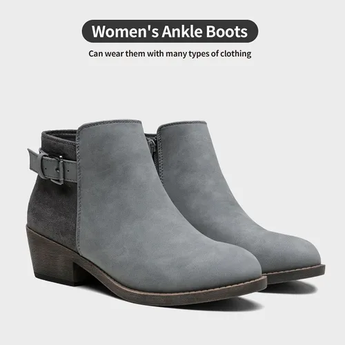 Vista 6 de Jeossy Botas cortas de tobillo para mujer, botas vaqueras de tacón bajo grueso occidental 9617 con cremallera