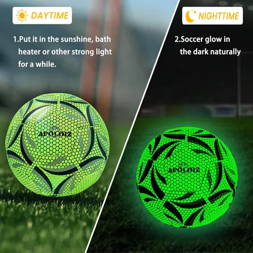 Vista 2 de Pelota de fútbol iluminada, pelota de fútbol que brilla en la oscuridad tamaño 4/5 con bomba, pelotas de fútbol luminosas para juegos de día y noche