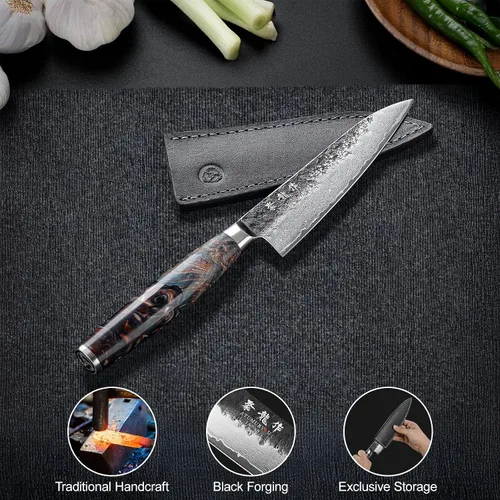 Vista 8 de Atumuryou - Cuchillo de chef japonés Damasco VG10 + cuchillo utilitario