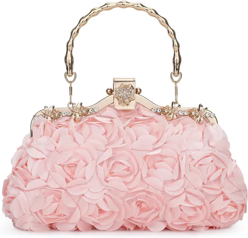 Vista 4 de UBORSE Bolso de mano floral para mujer, bolsos de flores para mujer, bolso de mano con correa de cadena, bolso de hombro para fiesta, novia, boda