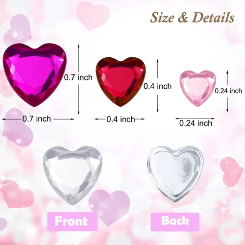 Vista 3 de 436 calcomanías de diamantes de imitación de corazón, gemas de corazón acrílicas, calcomanías de cristal de espalda plana para cuerpo, maquillaje