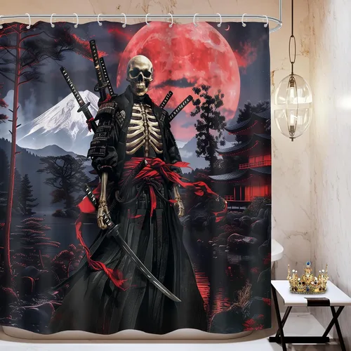 Vista 20 de Cortina de ducha con diseño de calavera de neón de 60 pulgadas de ancho x 72 pulgadas de alto, esqueleto gótico, espeluznante, único hueso fresco