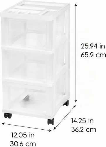 Vista 3 de IRIS USA Carrito de almacenamiento con ruedas de 3 cajones, blanco
