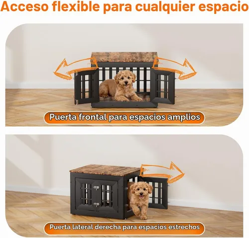 Vista 4 de Snuowu Mueble de jaula de perro resistente de 26 pulgadas para perros pequeños, medianos y grandes, jaula de madera rústica para perros, muebles