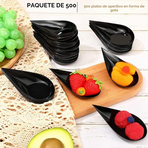 Vista 5 de Foaincore 500 cucharas de aperitivo de 4 pulgadas, mini platos de aperitivo de plástico, suministros de catering, cucharas de degustación Negro
